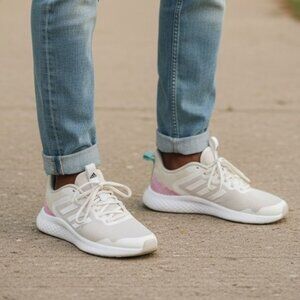 Adidas Mens 6.5 / Womens 8 Beige & Pink Athletic Shoes Lightweight Mesh Sneakers
